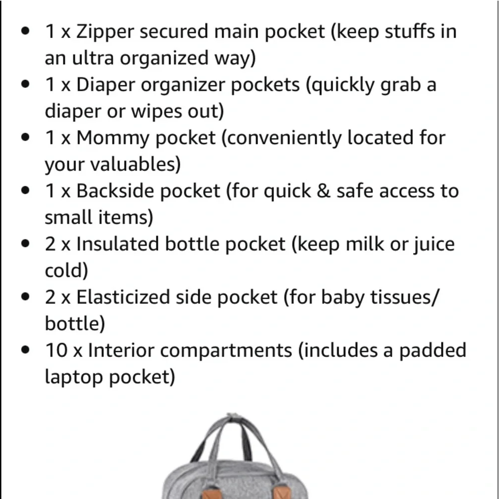 RUVALINO Gray Waterproof Multifunction Diaper Bag Backpack